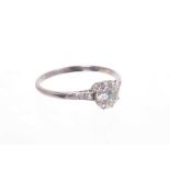 Diamond single stone ring with an old cut diamond estimated to weigh approximately 0.85cts in platin