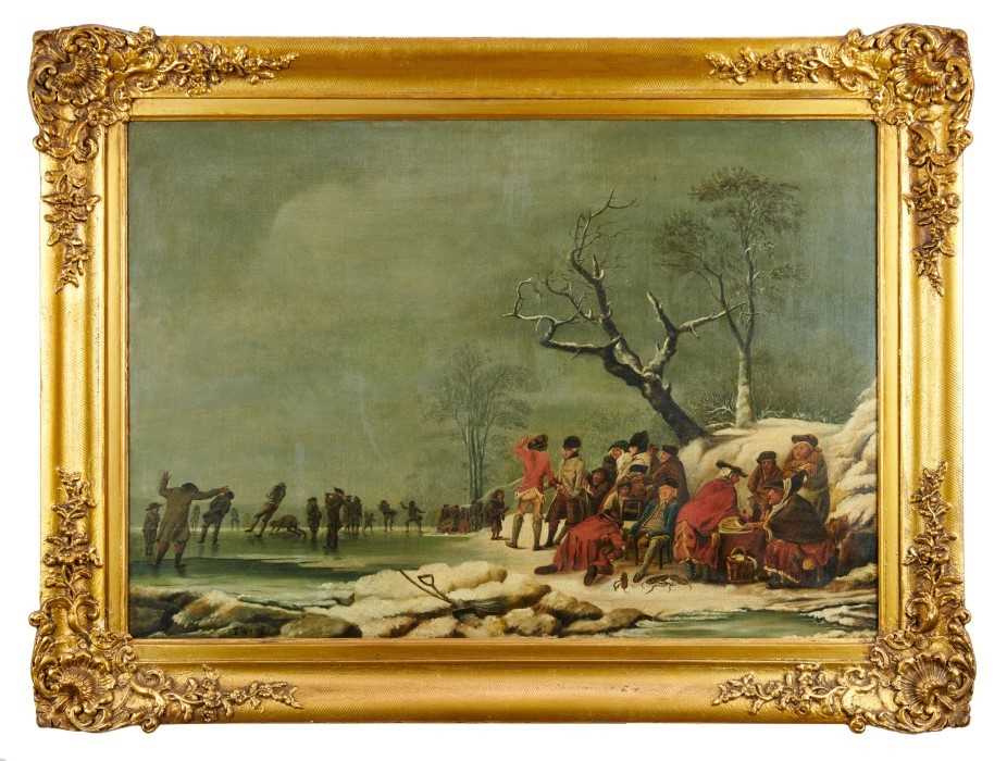 T. Weeks after Philip James de Loutherbourg (1740-1812) oil on canvas - Skating in Hyde Park, signed