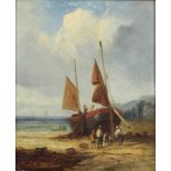 John Collier, 19th century, oil on board - fishing boat on the shore, signed,