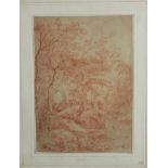 Circle of Jan Both (1615-1652) red chalk on paper - figures on a wooded rocky track, inscribed Both,