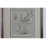 Early 20th , English School, pencil sketches - 'Mr C's Boot', sketches verso, 20cm x 17cm, in glazed