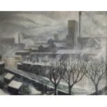 English School (mid 20th century) oil on board, indistinctly signed, Industrial landscape