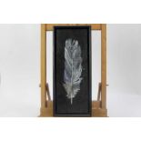 Val Archer (b.1946) oil on paper laid on board - Owl Feather, initialled, framed, 35cm x 13cm Prov