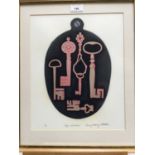 Penny Berry Paterson (1941-2021), colour linocut 'Key Collection', signed, titled numbered 1/20, ima