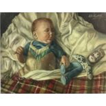 Alice Rebecca Kendall (1922-2011) oil on canvas, Baby and toy, signed N.B. Alice Rebecca Kendall