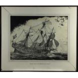 Robert Horne (1923-2010) signed limited edition etching - The Barque 'Endeavour', 20/100, 45cm x 58c