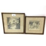 Jean Harper (1921-2005) pair of signed etchings - interiors, signed and dated 1941, 15cm square and