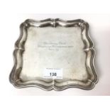 1920s silver salver of shaped sqaure form, engraved 'Cowdray Park Handicap Tournament 1920', (London