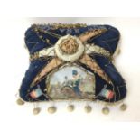 Late Victorian Royal Horse Artillery Sweetheart Cushion with embroided and beaded decoration 'RHA wi