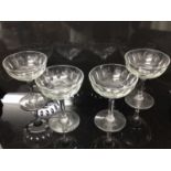 Ten cut glass champagne bowls of similar design to include four matching, two pairs and two others