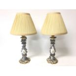 Pair of 19th century Limoges style porcelain candlesticks