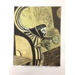 Penny Berry Paterson (1941-2021) colour linocut print, Misericord Seat St. Gregory's, signed and num