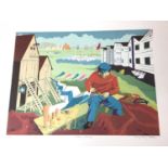 Penny Berry Paterson (1941-2021) colour linocut print, Tollesbury Sailmaker, signed and numbered 17/