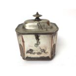 19th century silver on copper tea caddy of octagonal box form with acanthus decoration raised on bun