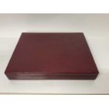 Good quality Spanish red leather stationary box of rectangular form, 31cm x 24cm