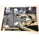 Penny Berry Paterson (1941-2021), colour linocut print, John Eley in the Afternoon (BBC Radio Suffol