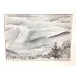 Kenneth Green (1905-1986) monochrome watercolour - Extensive Landscape, signed and dated 1928, 18cm