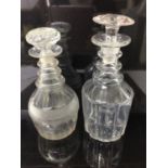 Two Georgian cut glass ring neck decanters