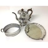 Elegant 19th century plated on copper coffee pot and sundry plate
