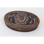 18th century oval silver and copper inlaid tortoiseshell snuff box