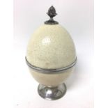 Modern Continental pewter mounted ostrich egg urn and cover, 22cm high