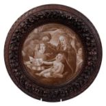 Finely carved 19th century walnut circular frame