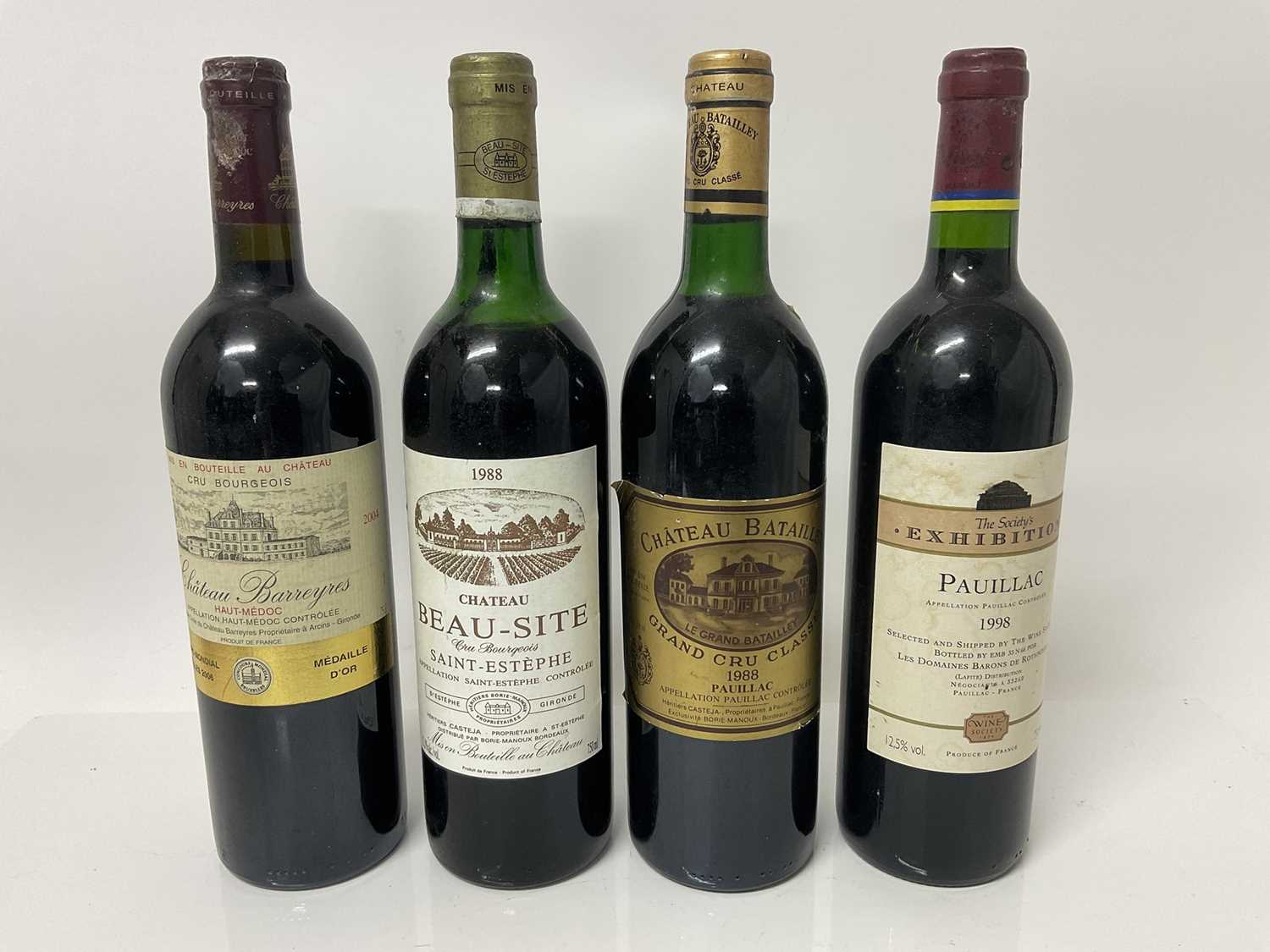 Wine - four bottles, Chateau Beau-Site 1988, Chateau Batailley Grand Cru Pauillac 1998, The Wine Soc