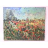 Annelise Firth (b.1961) oil on canvas - Poppy Field, signed and dated 2021 verso, 40cm x 50cm, unfra
