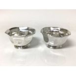 Pair of white metal footed bowls, of octagonal form, with beaded borders, both marked on the bases w