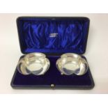 Pair silver Chinese market Bon Bon dishes in case ( London 1917)