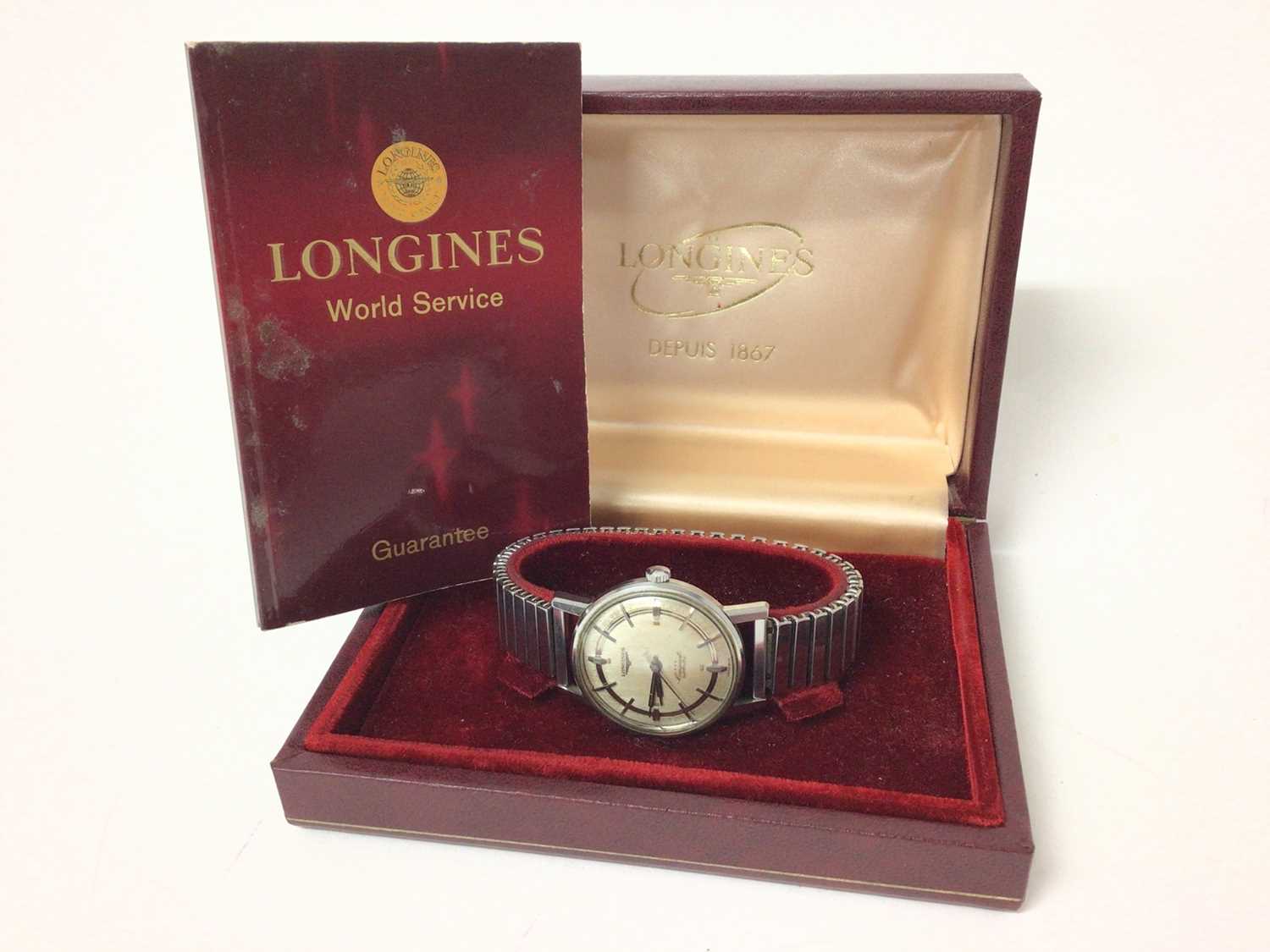 1960s Gentleman’s Longines Conquest automatic steel wrist watch, boxed with original papers