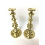 Good quality pair of 19th century brass candlesticks, 26cm high