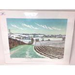 Penny Berry Paterson (1941-2021) colour linocut print, Snowy Suffolk, signed and numbered 15/17, ima