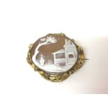 Nineteenth century Italian carved shell cameo brooch in gilt metal mount, 55mm