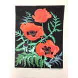 Penny Berry Paterson (1941-2021) colour linocut print, Oriental Poppies, signed and numbered 20/30,