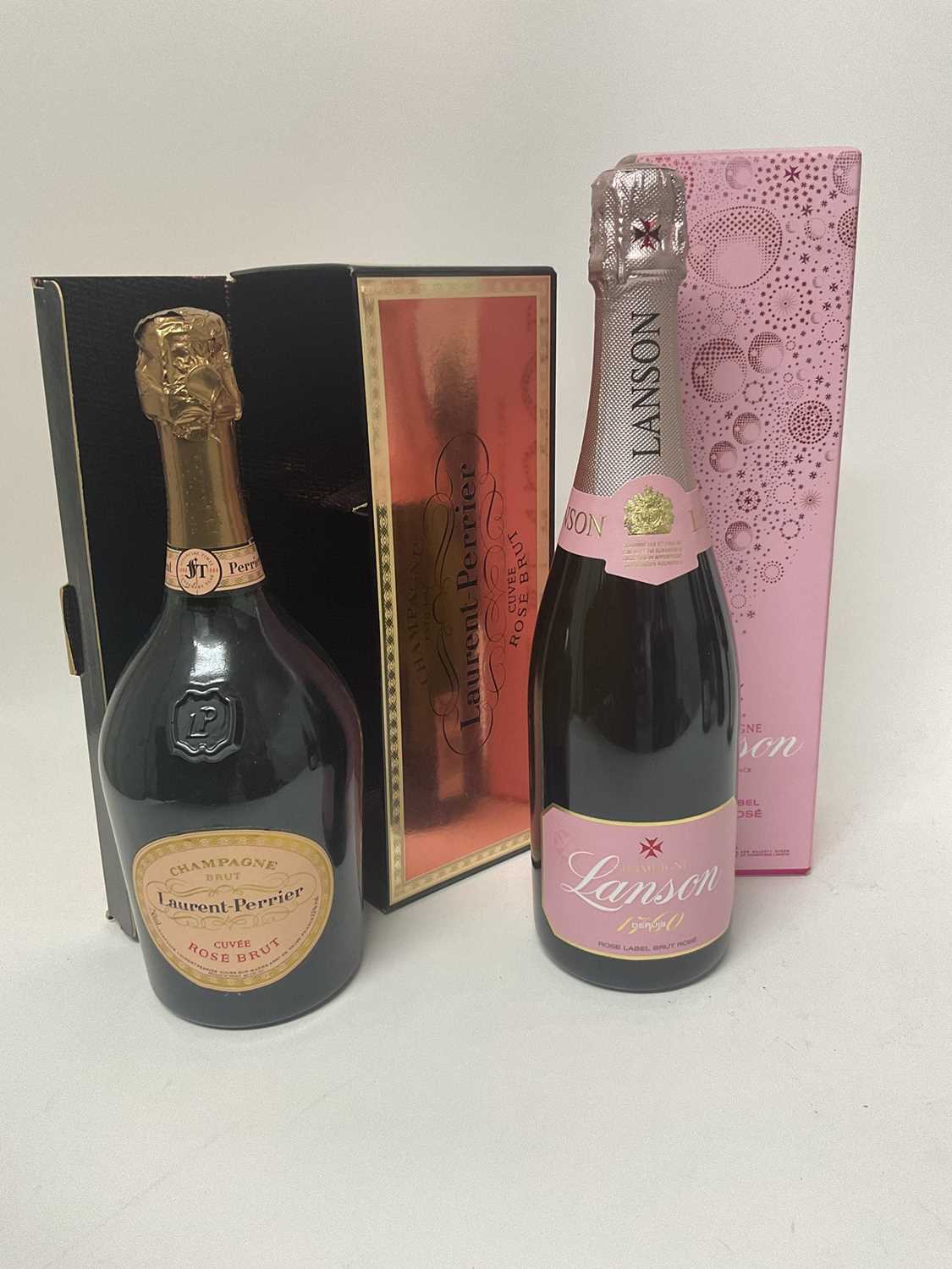 Two bottle s of champagne to include Laurent-Perrier Cuvée Rosé Brut in box, and Lanson Brut Rosé Ch