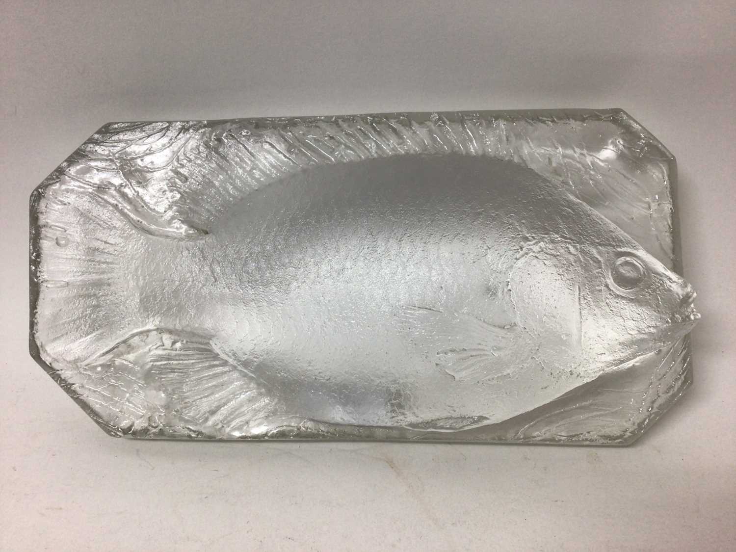 Unusual moulded frosted glass fish plaque, with canted corners, 28cm across - Image 3 of 3