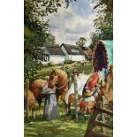 Andrew Pitt watercolour - The Romany Campsite at Sir Alfred Munnings' Studio, 74.5cm x 53cm framed
