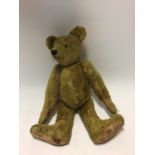 Teddy Bear golden mohair plush, long arms, big feet, leather pads, small hump, wood wool stuffing, l