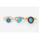 Three 9ct turquoise dress rings