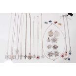 Group of contemporary silver paste set jewellery including necklaces, brooches, coloured cultured pe
