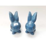 Large pair of blue Sylvac bunny rabbits, model number 1027