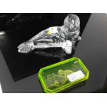 Waterford Crystal model of a Seal together with a Uranium glass pin dish possibly by Baccarat (2)