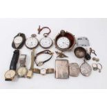 Two silver cased pocket watches, other vintage watches, two silver vesta cases, silver locket and ot