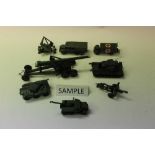 Diecast unboxed selection of military vehicles, various manufacturers including Dinky, Britains, Cor