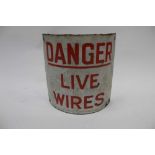 Vintage curved enamel warning sign- 'Danger Live Wires'