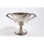 Essex Regiment Interest- George V silver two handled trophy cup raised on circular pedestal foot, wi