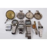 Group of LCD wristwatches to include Seiko, Midas and Casio, together with an Ingersoll open faced p