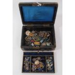 Victorian leather jewellery box containing antique and later jewellery