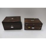 Victorian mother of pearl inlaid rosewood writing box and one other Victorian rosewood veneered box